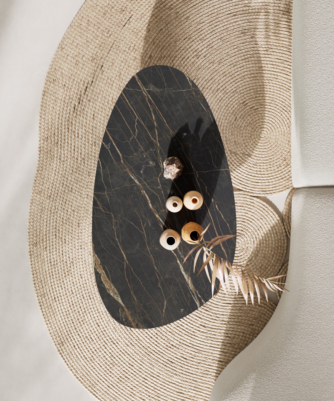 Konferenčný stolík Edge oválny 140x75 cm keramika Laminam® Noir Desir hnedá Parabi nerezová oceľ kefovaná - Image 6