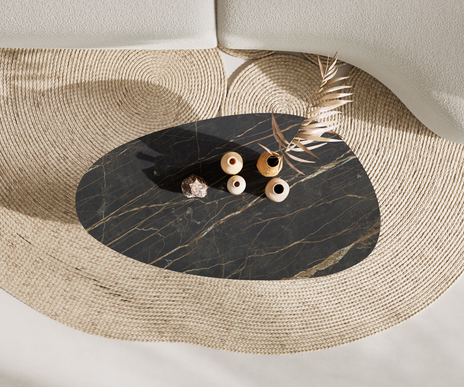 Konferenčný stolík Edge oválny 140x75 cm keramika Laminam® Noir Desir hnedá Parabi kov čierna - Image 6