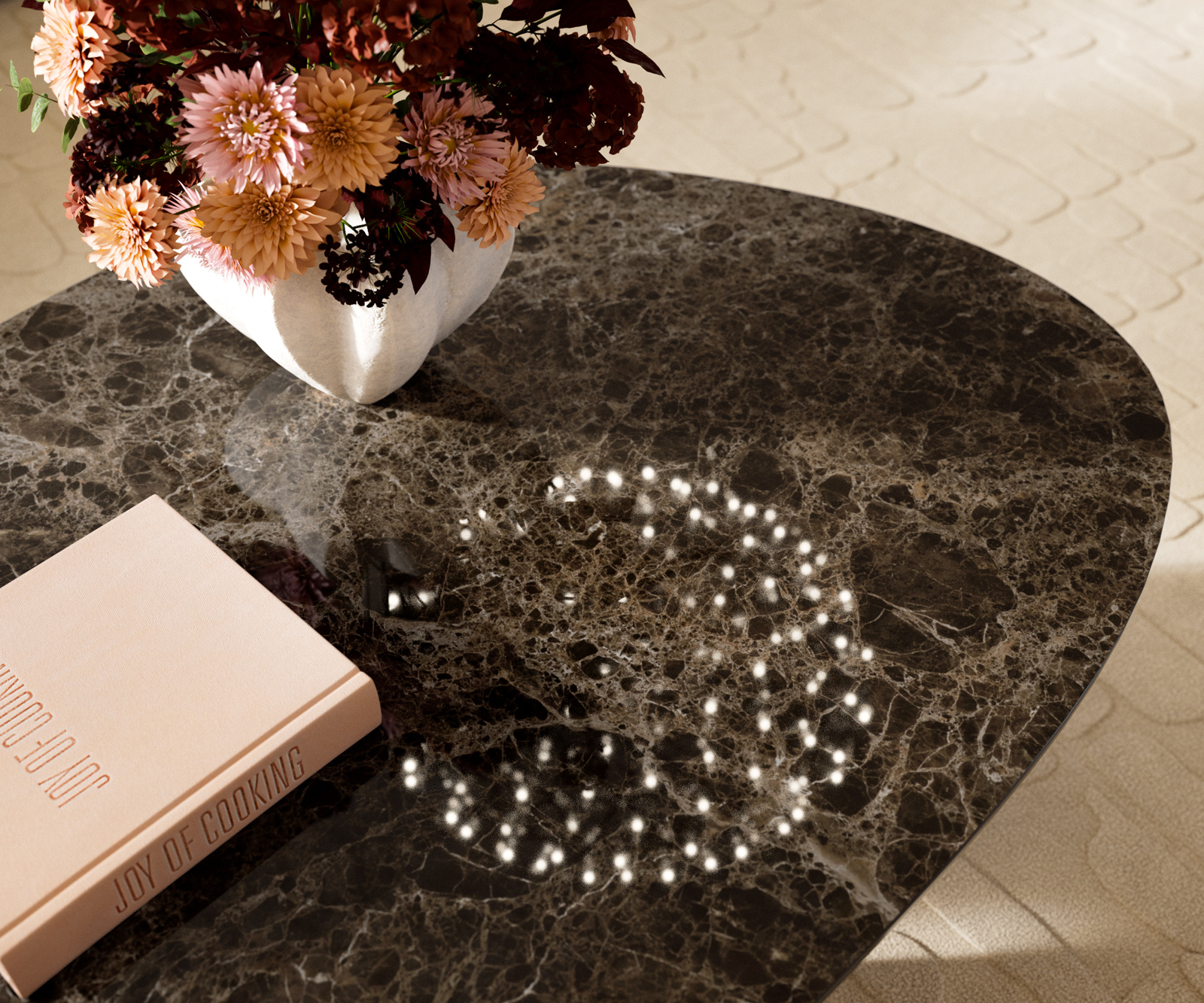 Konferenčný stolík Edge oválny 140x75 cm keramika Laminam® Emperador Extra Lucidato tmavohnedá Conis metalická strieborná - Image 7