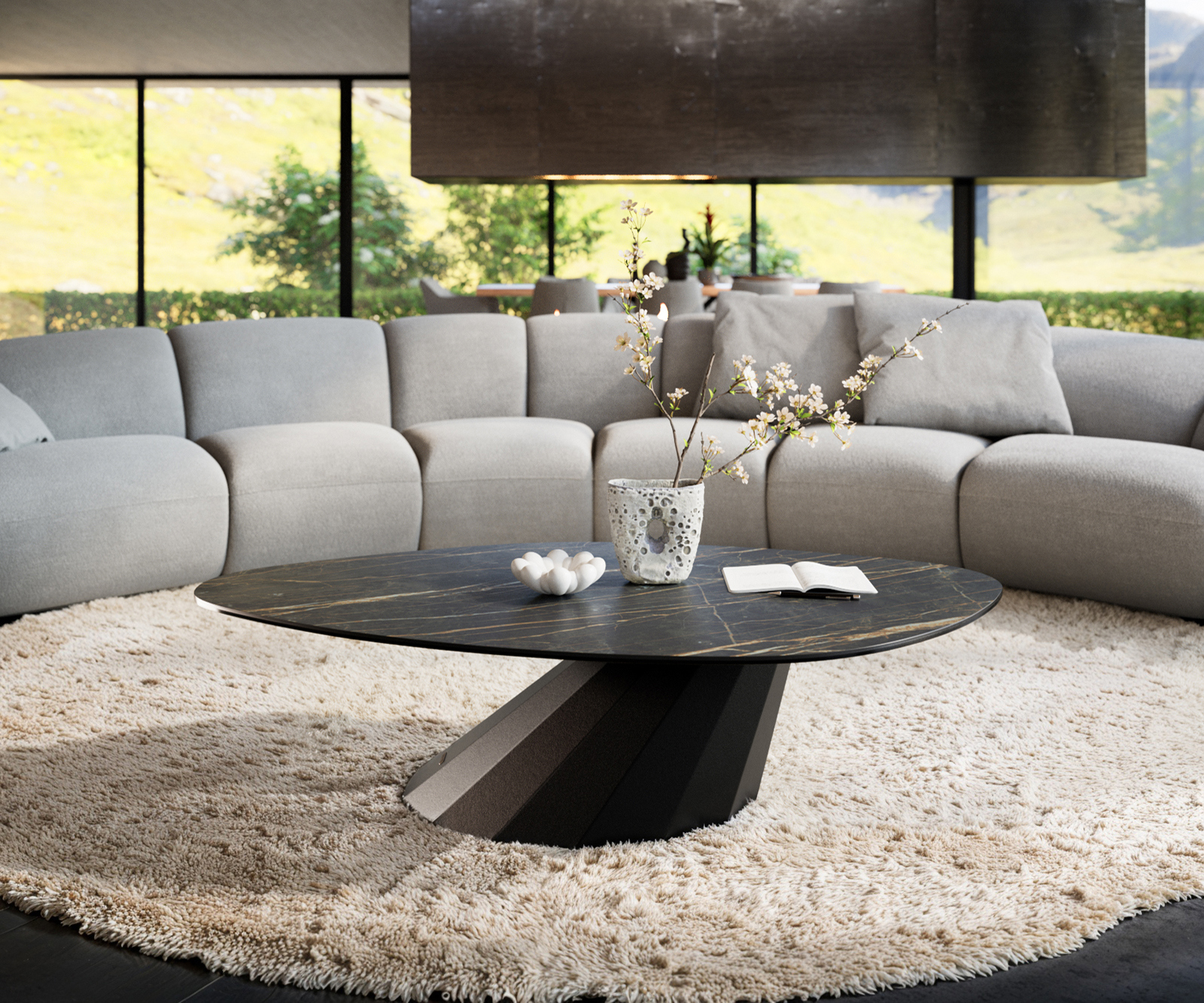 Konferenčný stolík Edge organický 140x76 cm keramika Laminam® Noir Desir hnedá Parabi kov čierna - Image 2