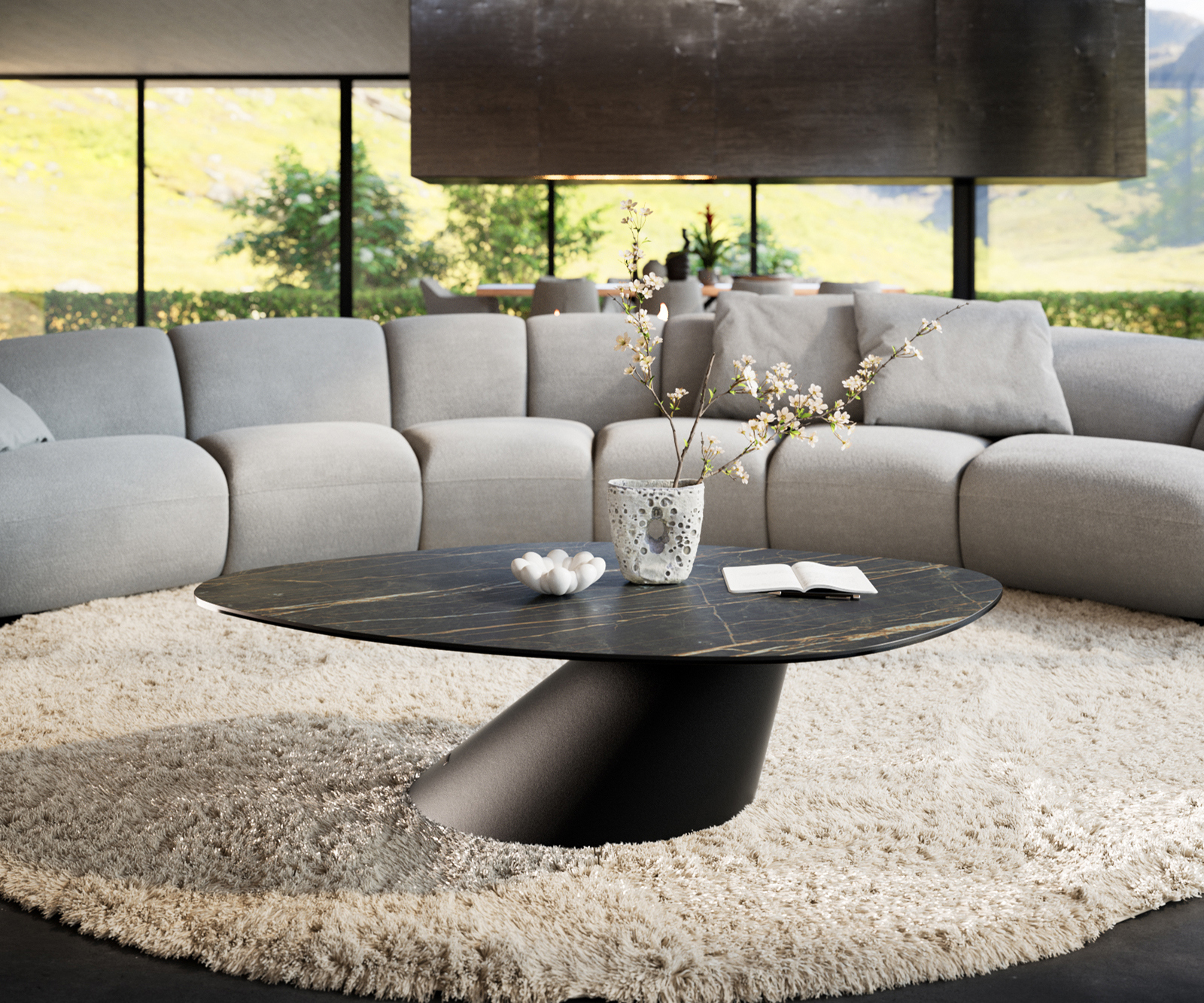 Konferenčný stolík Edge organický 140x76 cm keramika Laminam® Noir Desir hnedá Conis kov čierna - Image 2