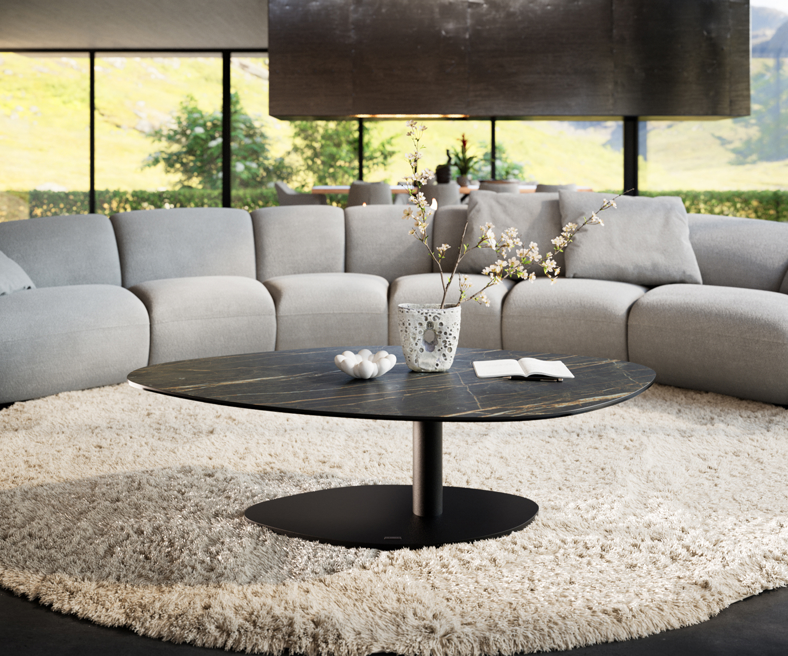 Konferenčný stolík Edge organický 140x76 cm keramika Laminam® Noir Desir hnedý Vibany kov čierna - Image 2