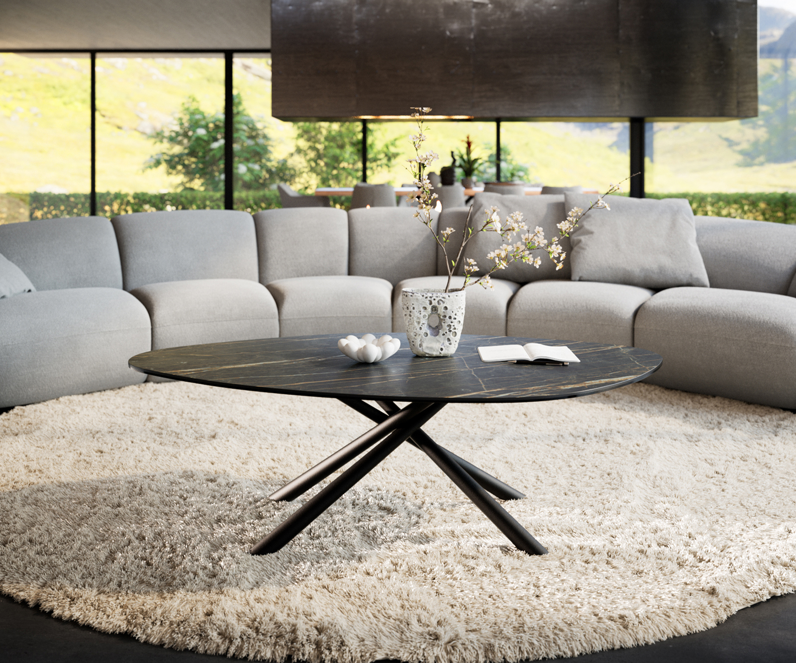 Konferenčný stolík Edge organický 140x76 cm keramika Laminam® Noir Desir hnedá Sarity kov čierna - Image 2