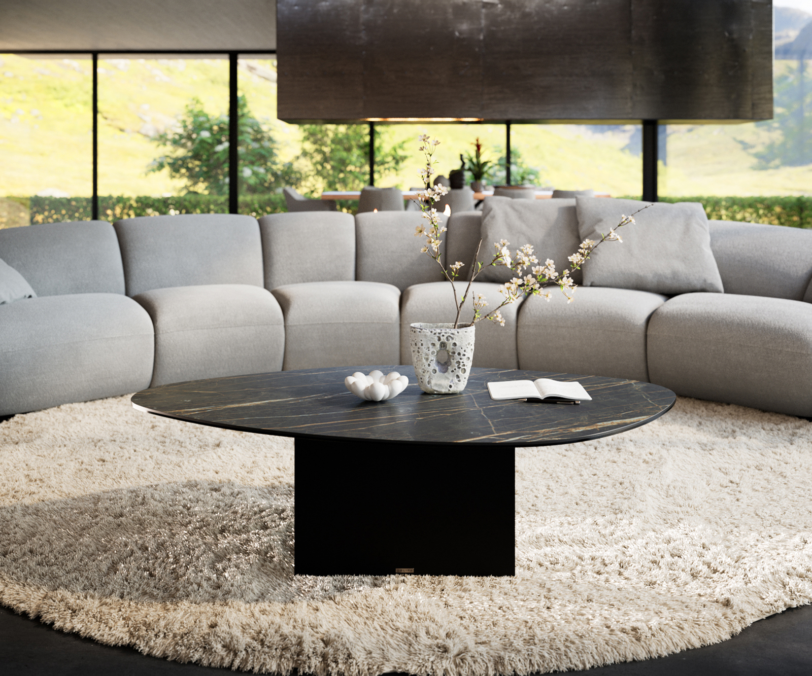 Konferenčný stolík Edge organický 140x76 cm keramika Laminam® Noir Desir hnedý Salto kov čierny - Image 2