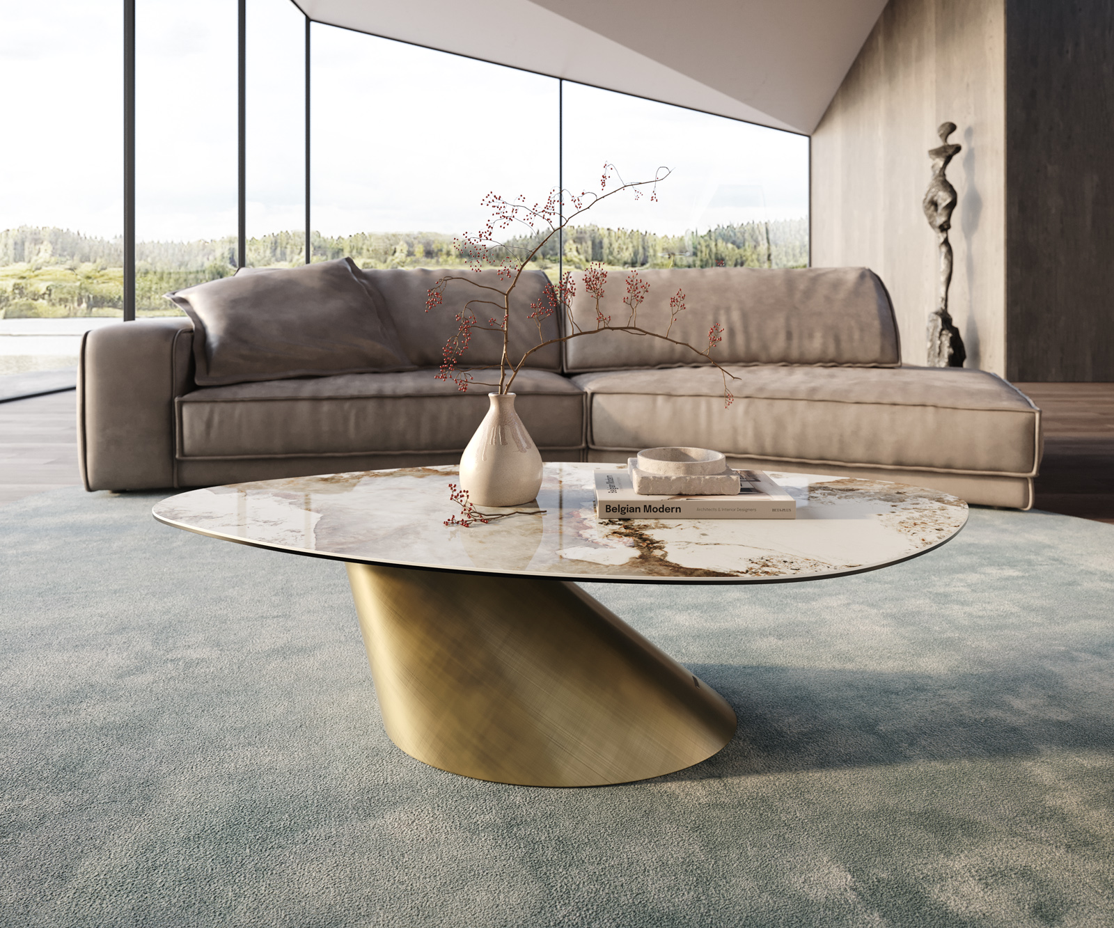 Konferenčný stolík Edge organický 140x76 cm keramika Minas Melange Conis metalická zlatá