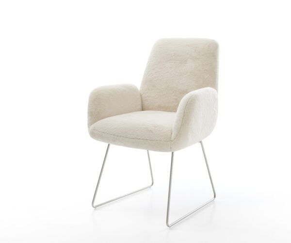 Jedálenská stolička Zoa-Flex plyšový manšester krémovo biela tenká podstava nerezová oceľ vrecková pružina