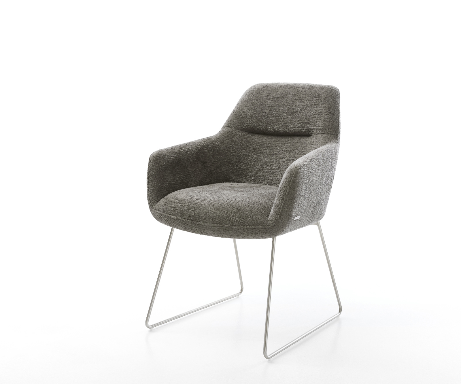 Jedálenská stolička Pejo-Flex bouclé mäkký tmavobéžová tenká podstava nerezová oceľ vrecková pružina