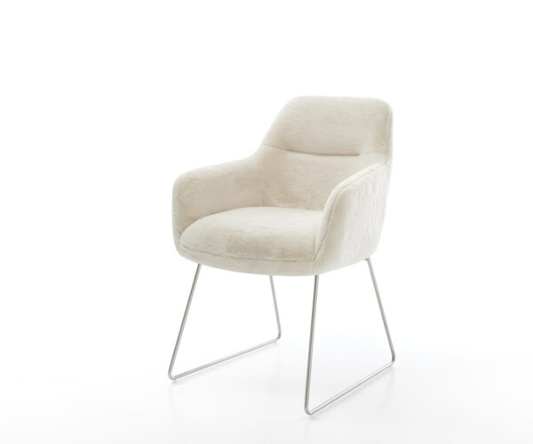 Jedálenská stolička Pejo-Flex plyšový manšester krémovo biela tenká podstava nerezová oceľ vrecková pružina