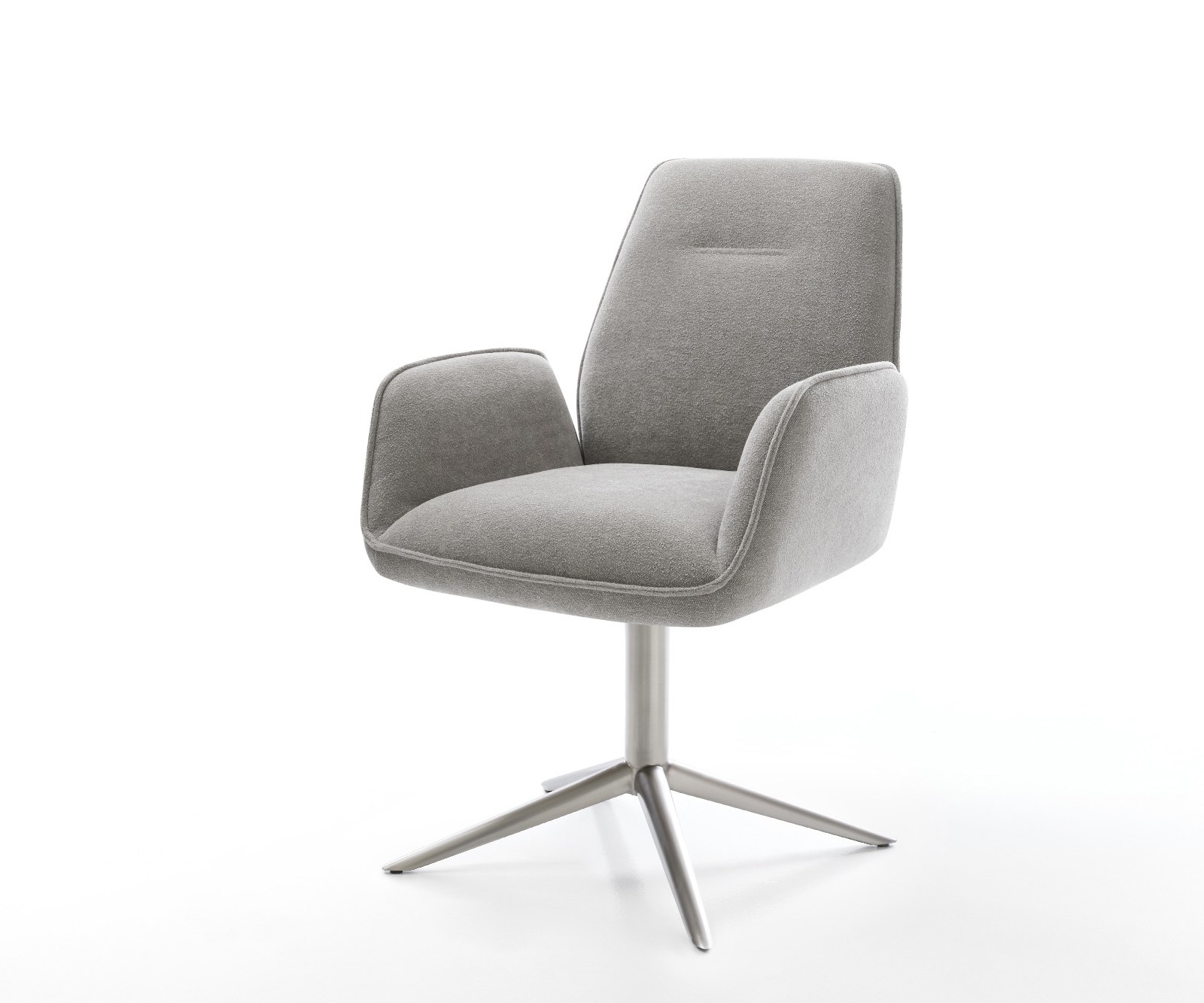 Jedálenská stolička Zoa-Flex štruktúrovaná látka mäkký sivá krížová podstava nerezová oceľ 360° otočný hojdacia funkcia vrecková pružina