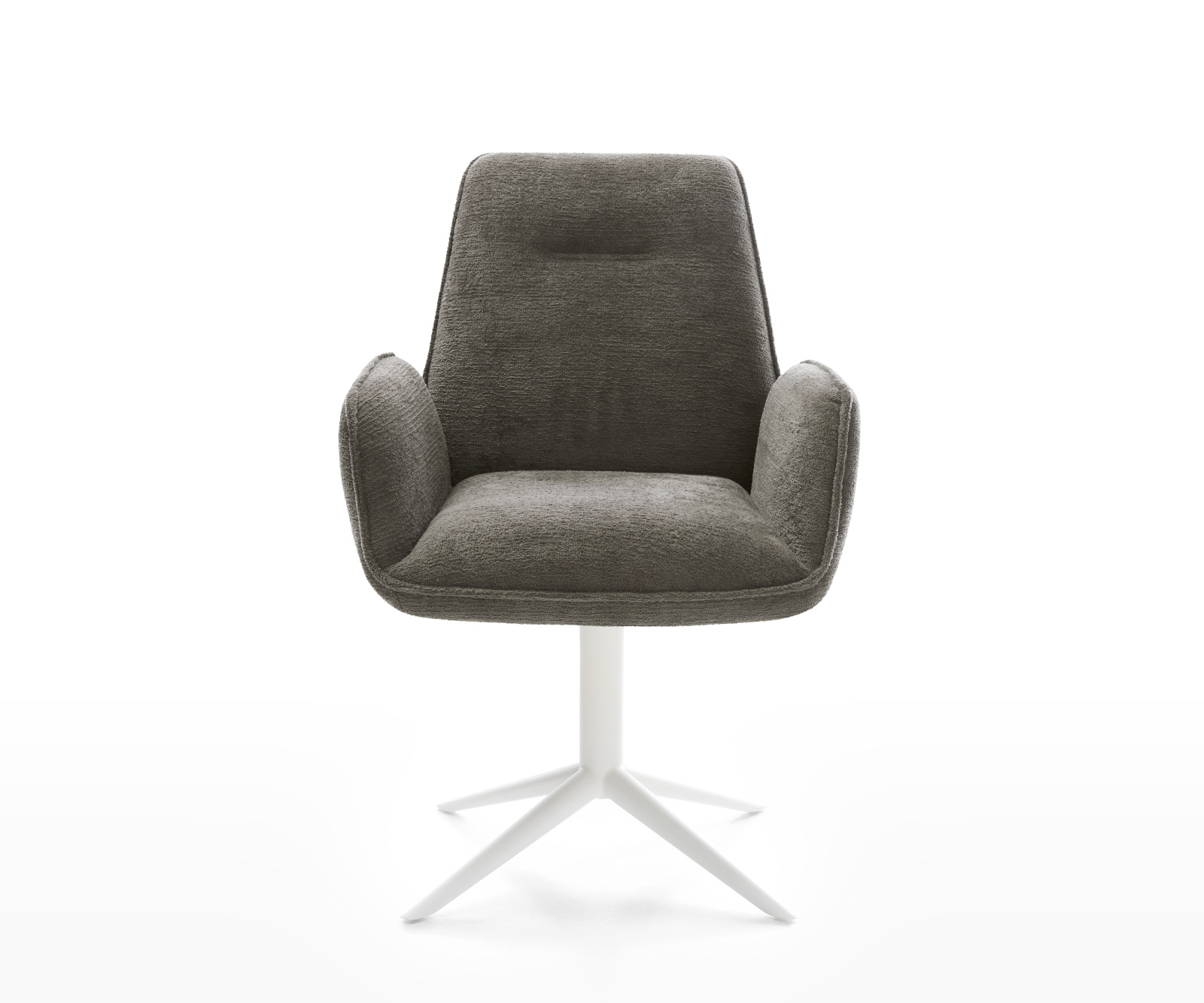 Jedálenská stolička Zoa-Flex bouclé mäkký tmavobéžová krížová podstava biela otočný o 360° hojdacia funkcia vrecková pružina - Image 2