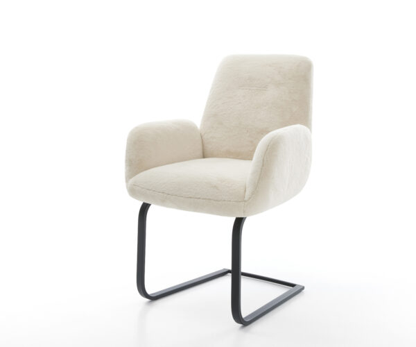 Konzolová jedálenská stolička Zoa-Flex plyšový manšester krémovo biela konzolová jedálenská stolička plochá čierna vrecková pružina