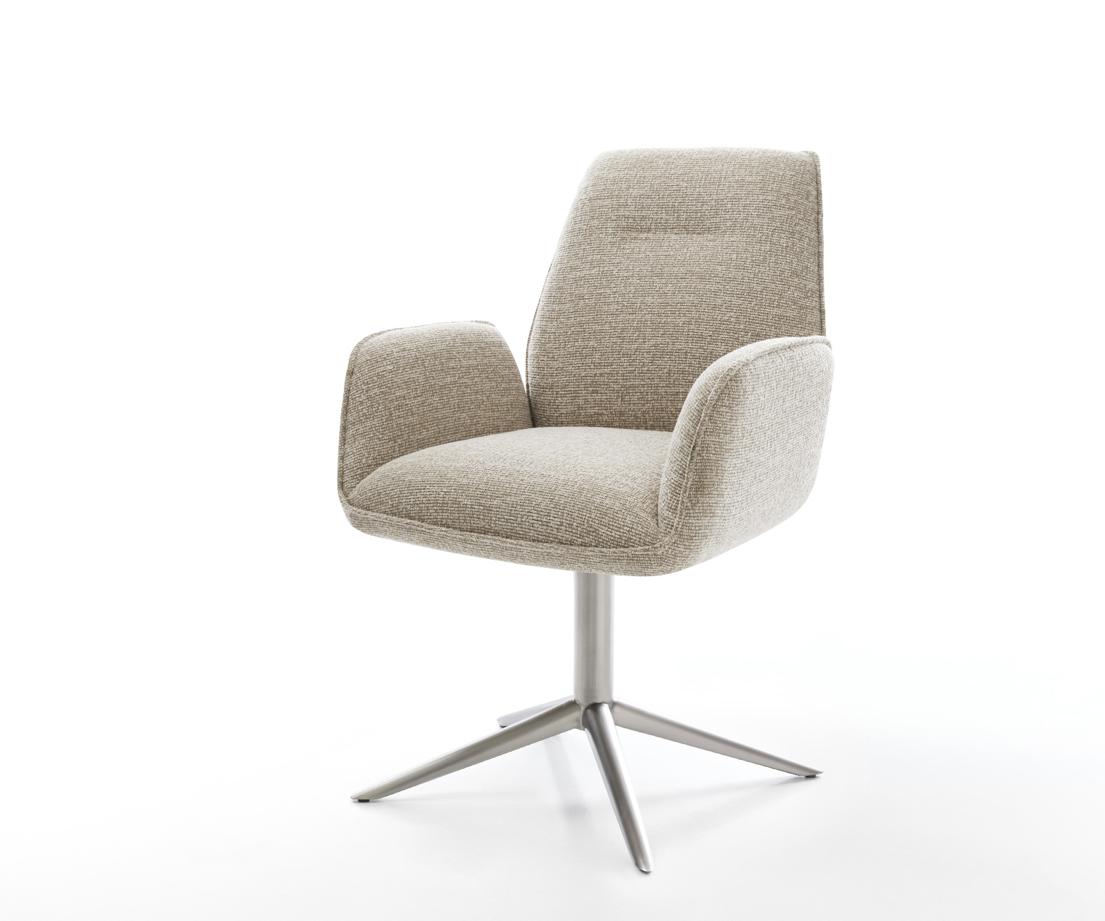 Jedálenská stolička Zoa-Flex tkanina mäkká béžová krížová podstava nerezová oceľ 360° otočný hojdacia funkcia vrecková pružina