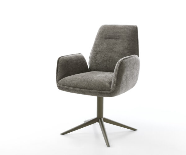 Jedálenská stolička Zoa-Flex bouclé mäkký tmavobéžová podstava efekt titan 360° otočný hojdacia funkcia vrecková pružina