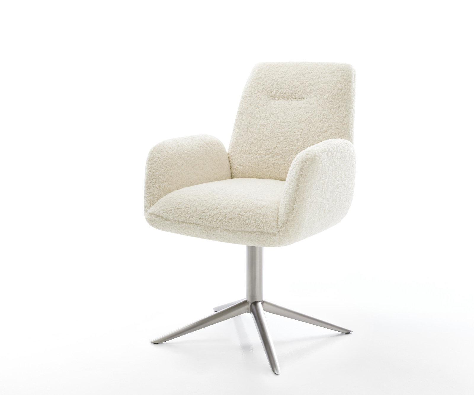 Jedálenská stolička Zoa-Flex teddy látka béžová podstava krížová nerezová oceľ 360° otočný hojdacia funkcia vrecková pružina