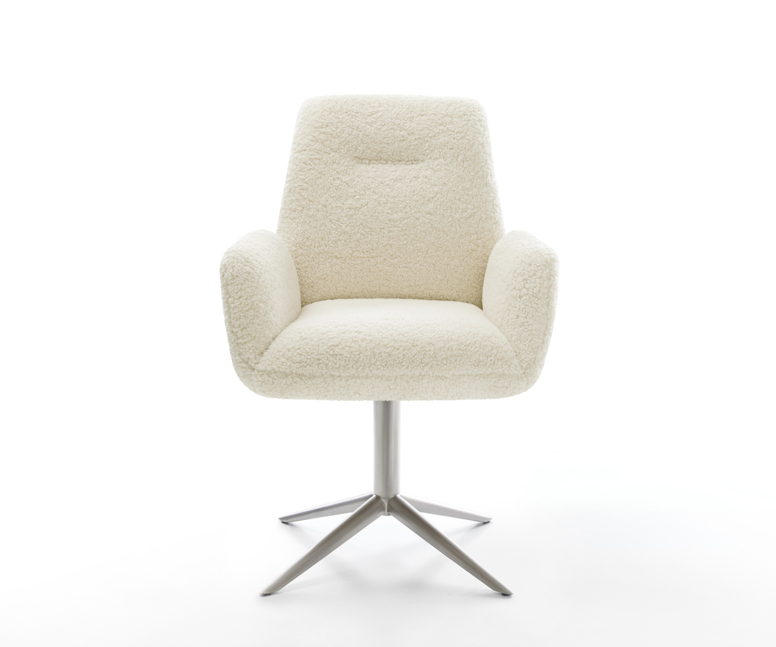 Jedálenská stolička Zoa-Flex teddy látka béžová podstava krížová nerezová oceľ 360° otočný hojdacia funkcia vrecková pružina - Image 2