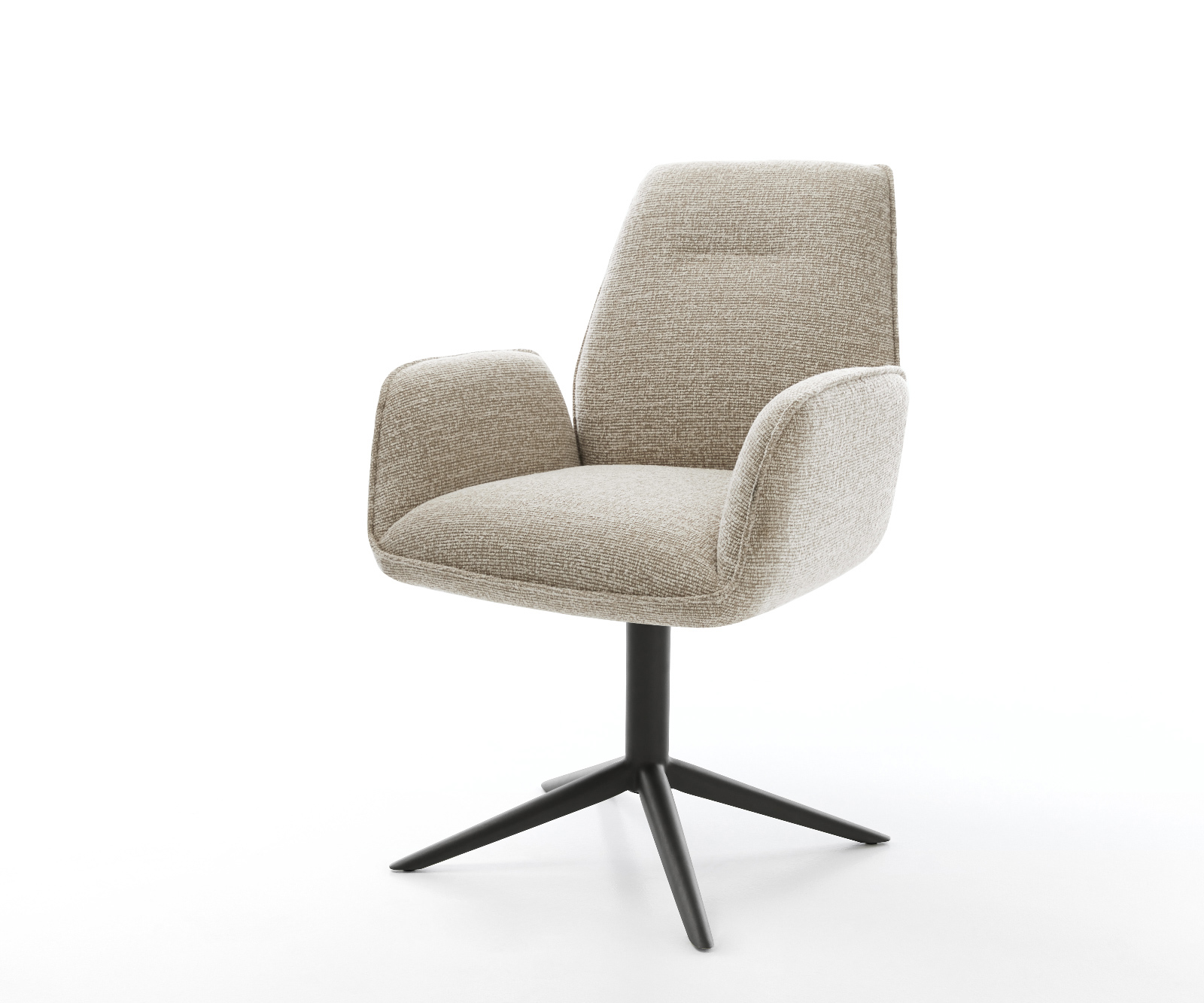 Jedálenská stolička Zoa-Flex tkanina mäkký béžová čierna krížová podstava 360° otočný hojdacia funkcia vrecková pružina