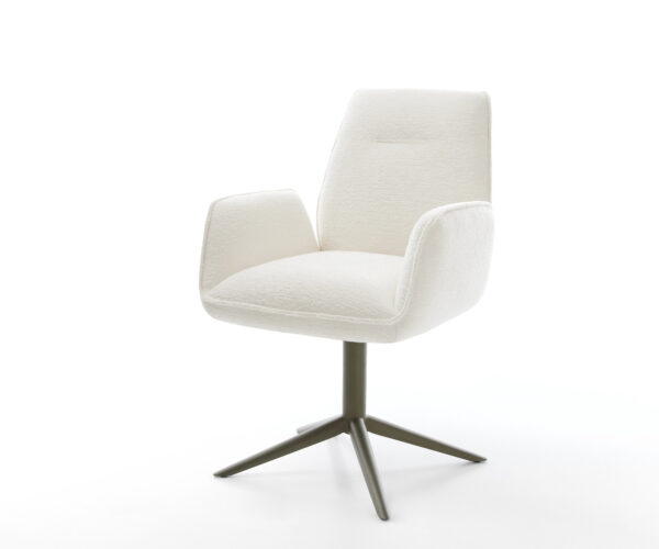 Jedálenská stolička Zoa-Flex bouclé mäkký béžová krížová podstava titánová farba 360° otočný hojdacia funkcia vrecková pružina