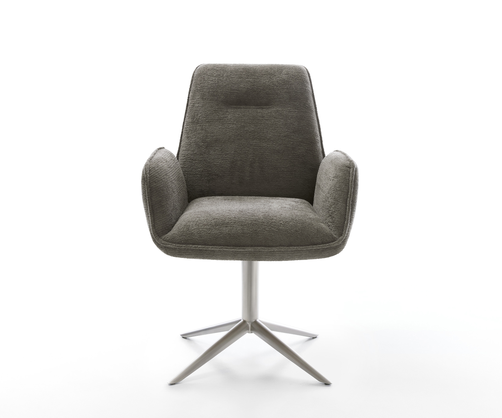 Jedálenská stolička Zoa-Flex bouclé mäkký tmavobéžová kovová podstava nerezová oceľ 360° otočný hojdacia funkcia vrecková pružina - Image 2