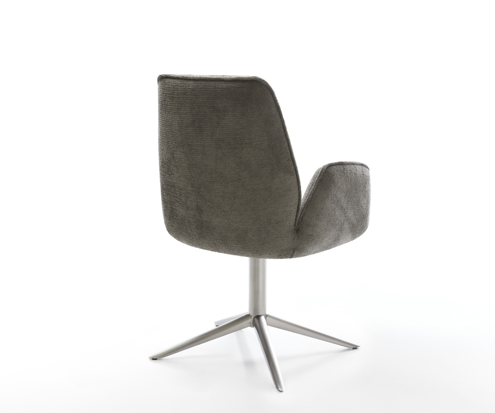 Jedálenská stolička Zoa-Flex bouclé mäkký tmavobéžová kovová podstava nerezová oceľ 360° otočný hojdacia funkcia vrecková pružina - Image 5