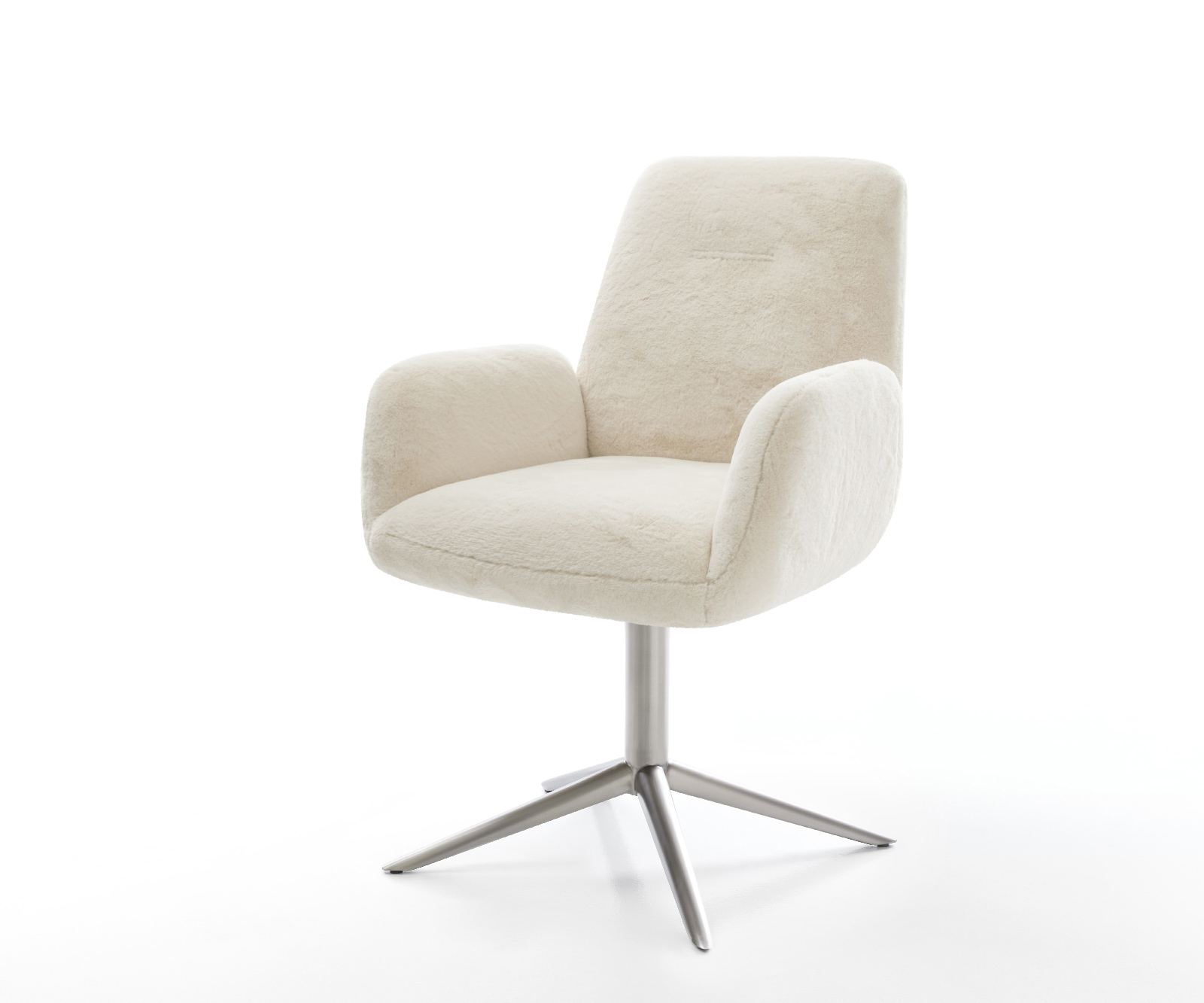 Jedálenská stolička Zoa-Flex plyšový manšester krémovo biela krížová podstava nerezová oceľ 360° otočný hojdacia funkcia vrecková pružina