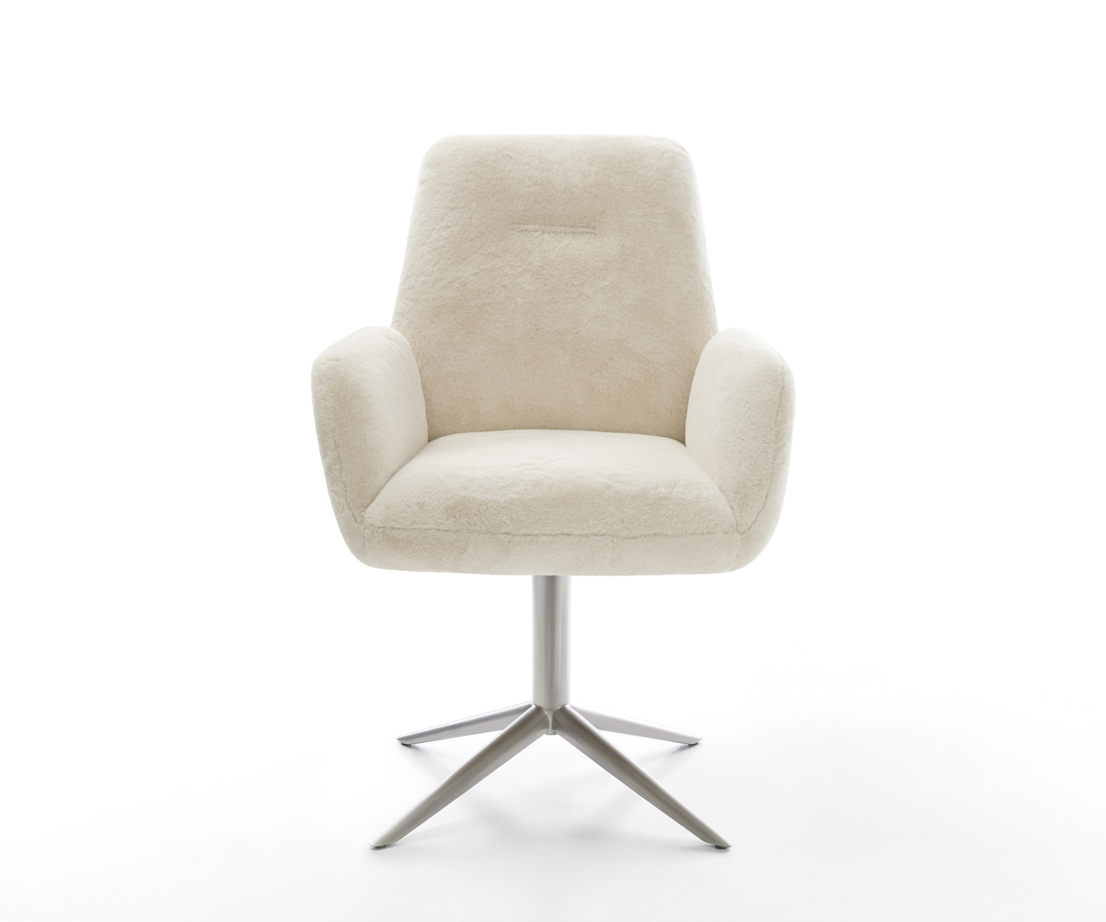 Jedálenská stolička Zoa-Flex plyšový manšester krémovo biela krížová podstava nerezová oceľ 360° otočný hojdacia funkcia vrecková pružina - Image 2