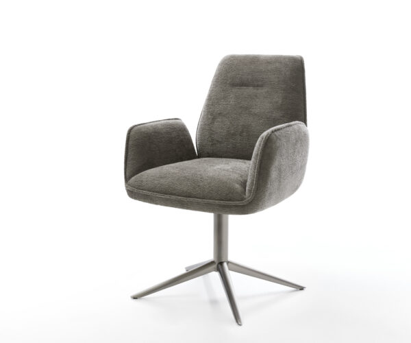 Jedálenská stolička Zoa-Flex bouclé mäkký tmavobéžová podstava dymovo čierna 360° otočný hojdacia funkcia vrecková pružina