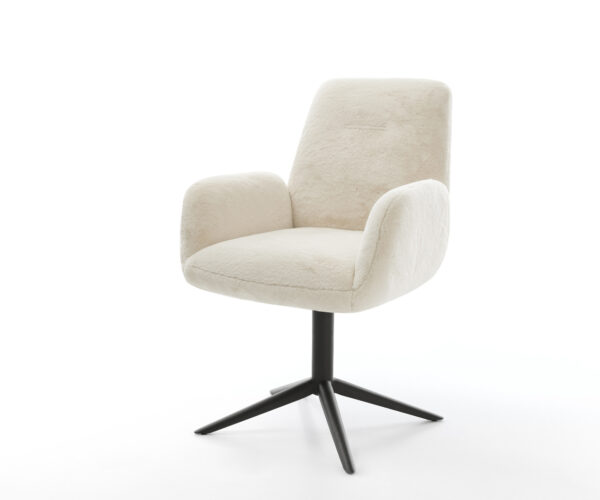 Jedálenská stolička Zoa-Flex plyšový manšester krémovo biela krížová podstava čierna 360° otočný hojdacia funkcia vrecková pružina