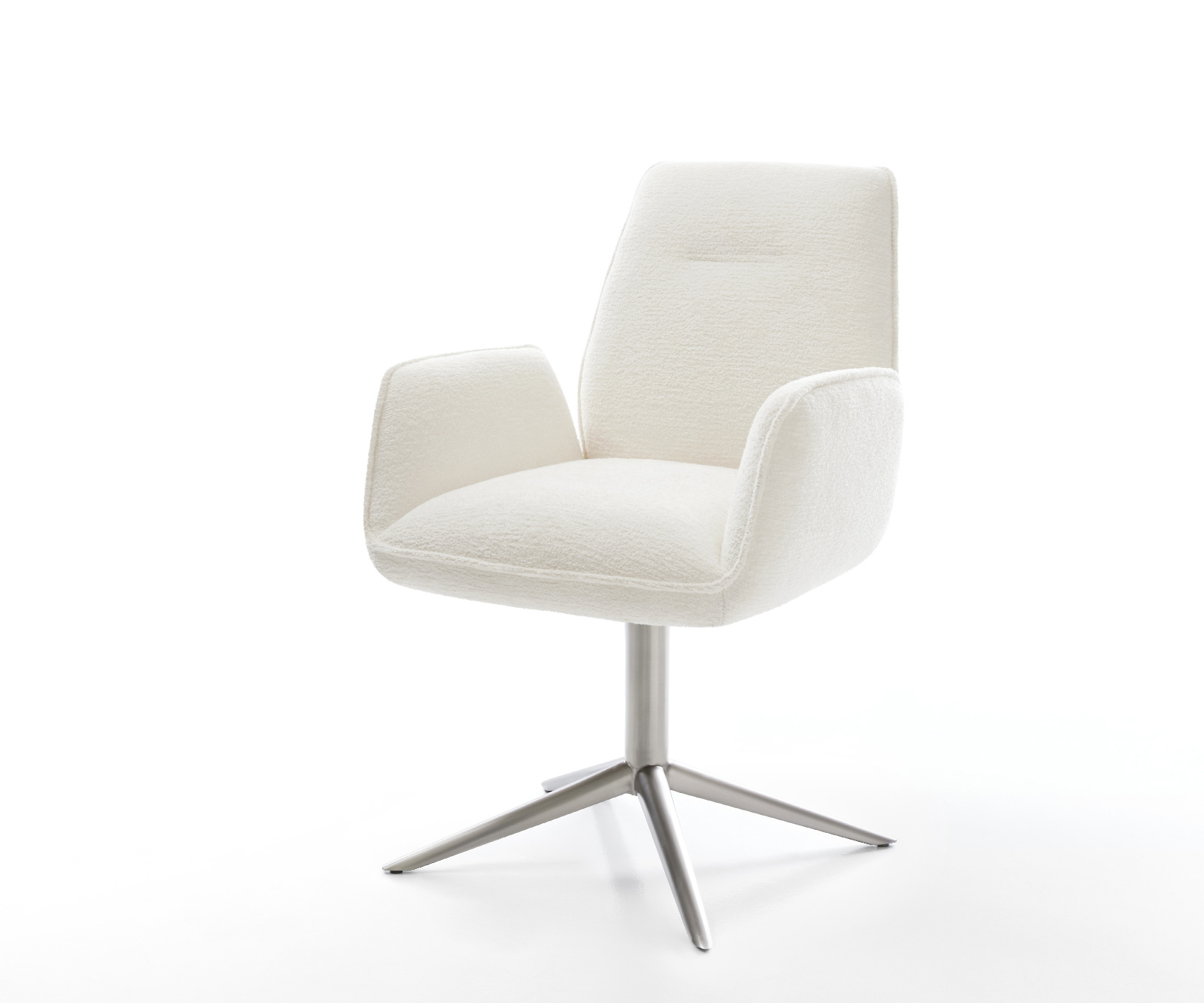 Jedálenská stolička Zoa-Flex bouclé mäkký béžová podstava nerezová oceľ 360° otočný hojdacia funkcia vrecková pružina