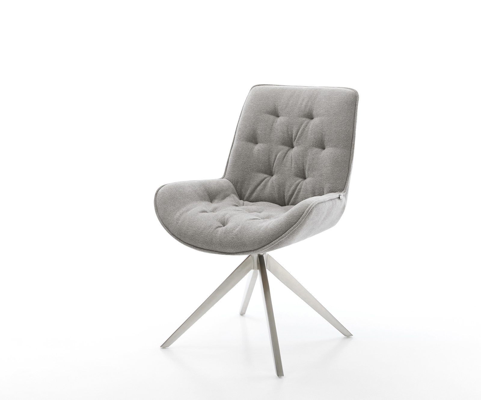 Jedálenská stolička Taimi-Flex texturovaná látka mäkký sivá krížová podstava široká nerezová oceľ otočný 360° hojdacia funkcia