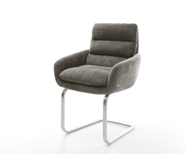 Konzolová jedálenská stolička Abelia-Flex s opierkami bouclé mäkký tmavobéžová konzolová jedálenská stolička plochý nerezová oceľ