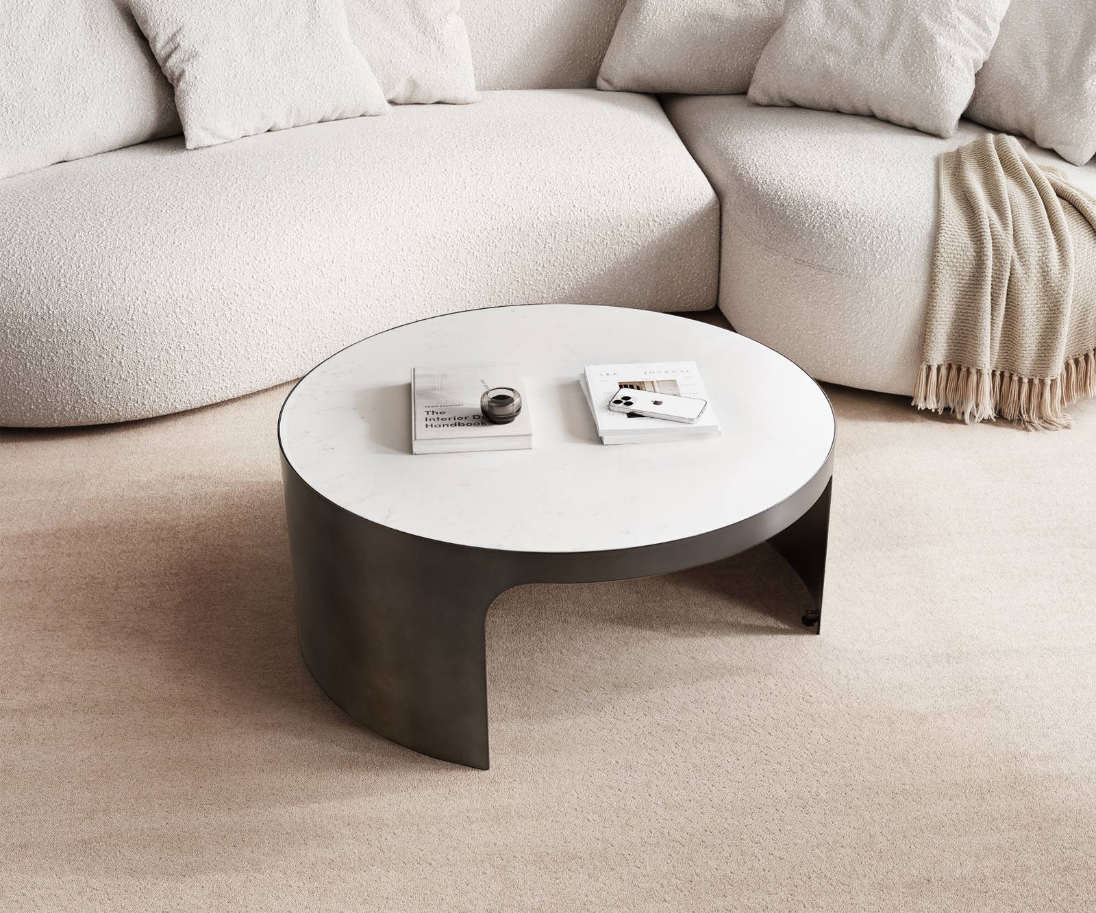 Konferenčný stolík Alerio 90x90 cm mramor biela kov čierna vintage - Image 2