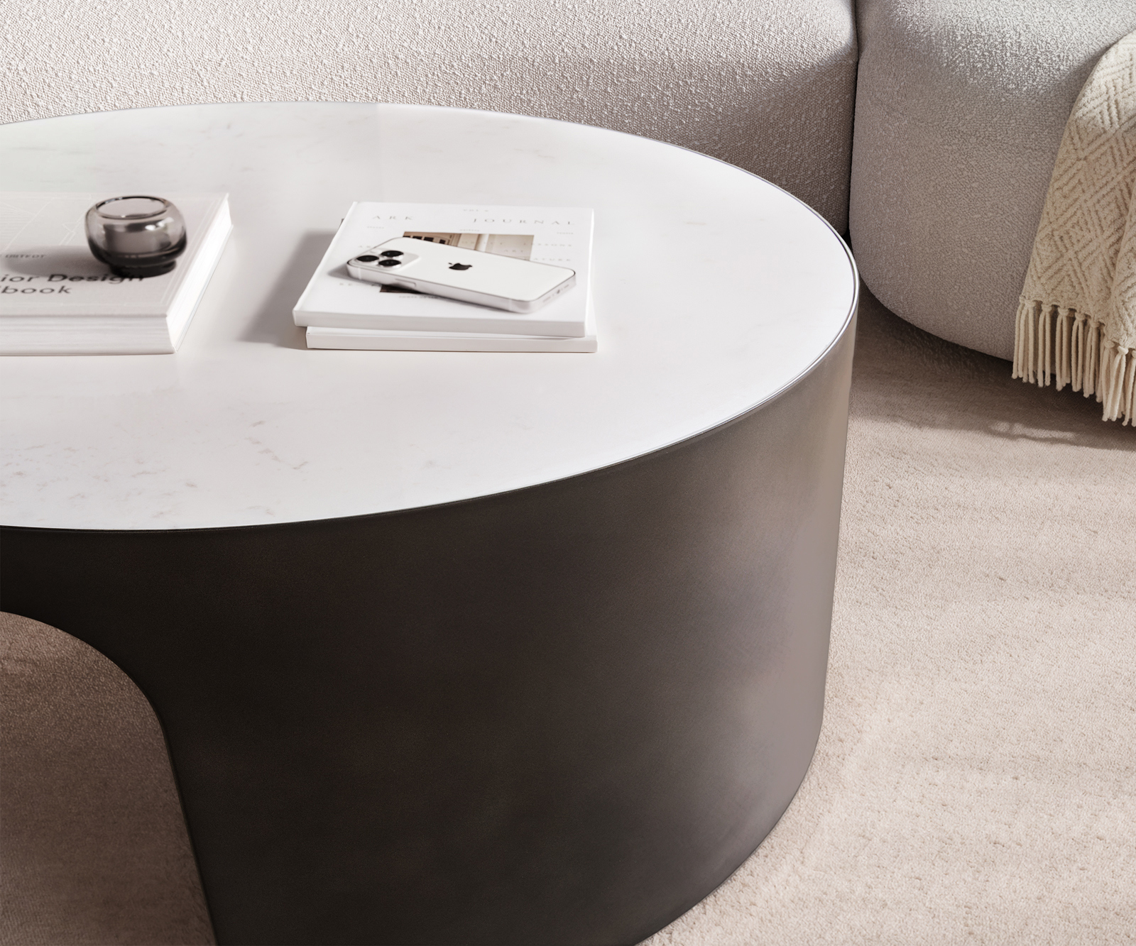 Konferenčný stolík Alerio 90x90 cm mramor biela kov čierna vintage - Image 4