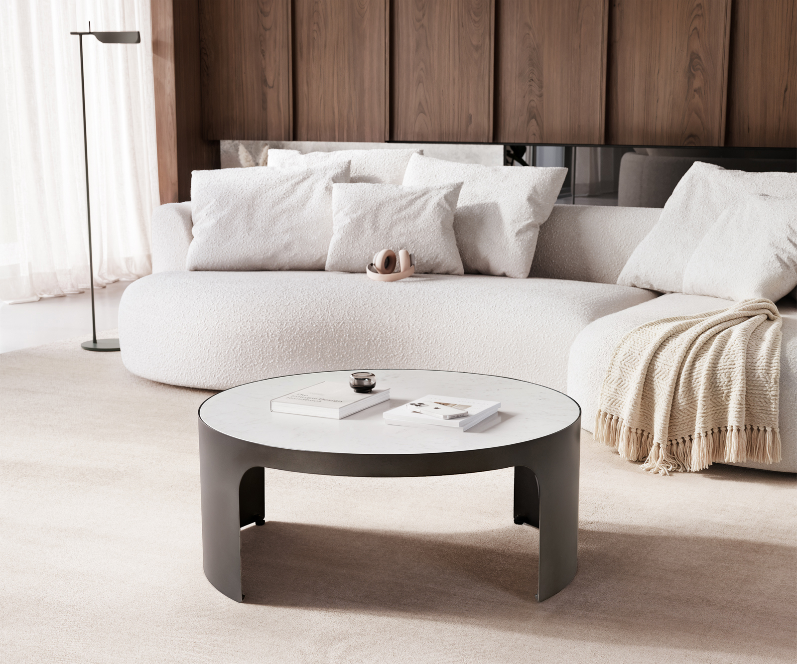 Konferenčný stolík Alerio 90x90 cm mramor biela kov čierna vintage - Image 5