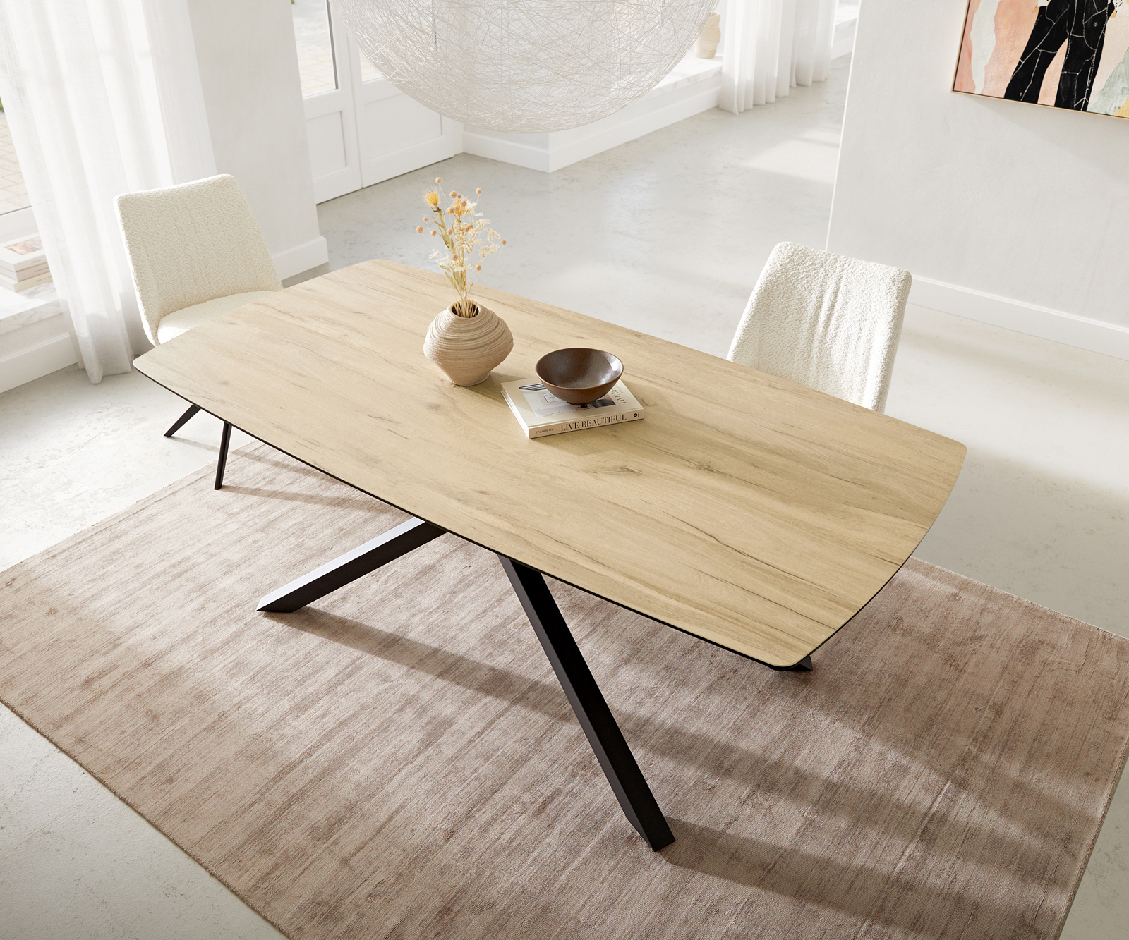 Jedálenský stôl Edge oválny 200x100 keramika Laminam® sabbia v dubovej farbe krížová podstava hranatý čierna - Image 4