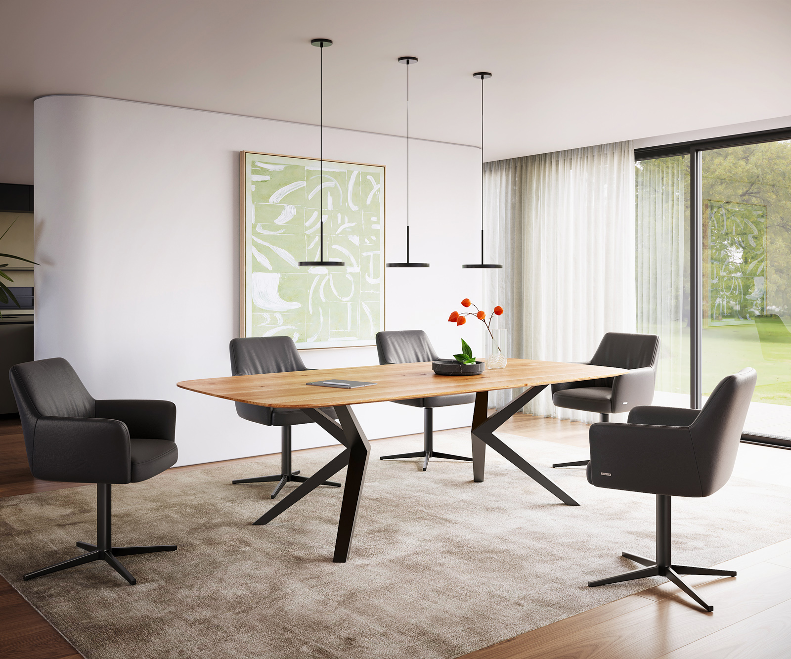 Stolová doska Edge oválny tvar 240x120x2,5-3 cm dub prírodná švajčiarska hrana - Image 4