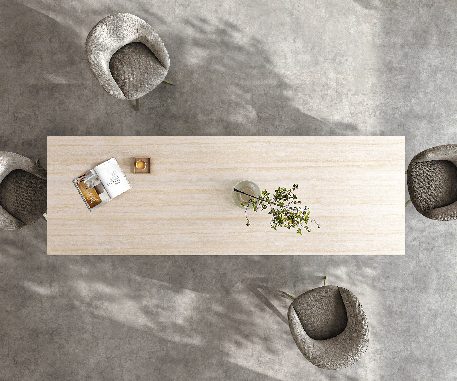 Jedálenský stôl Edge 200-300x100 cm keramika Laminam® Travertino Bianco bielo-krémová podstava v tvare W titánová farba rozkladací - Image 6