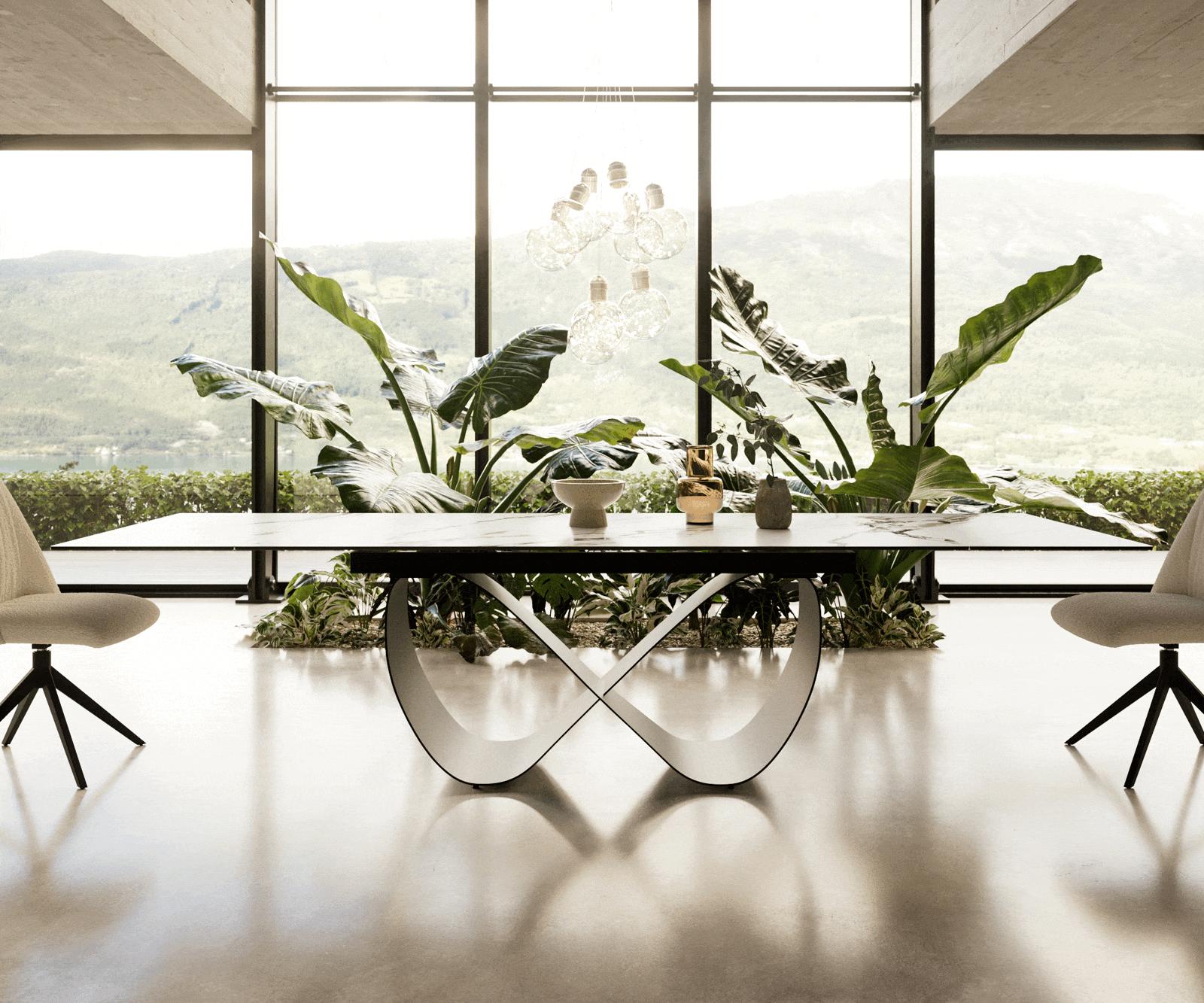 Jedálenský stôl Edge 200-300x100 cm keramika Calacatta Luxe bielo-zlato-šedá Infinity kov čierny rozkladací - Image 2