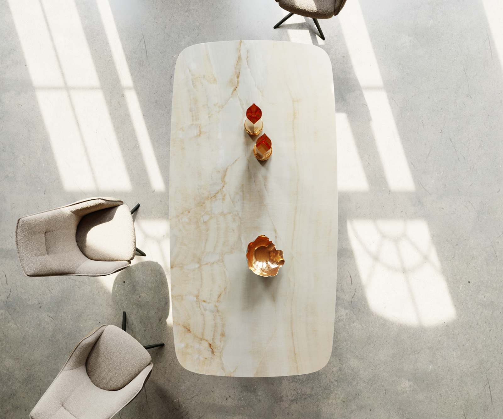 Jedálenský stôl Edge zaoblený 240x120 cm keramika Iris FMG Onice Oro krížová podstava obdĺžnik čierna - Image 4