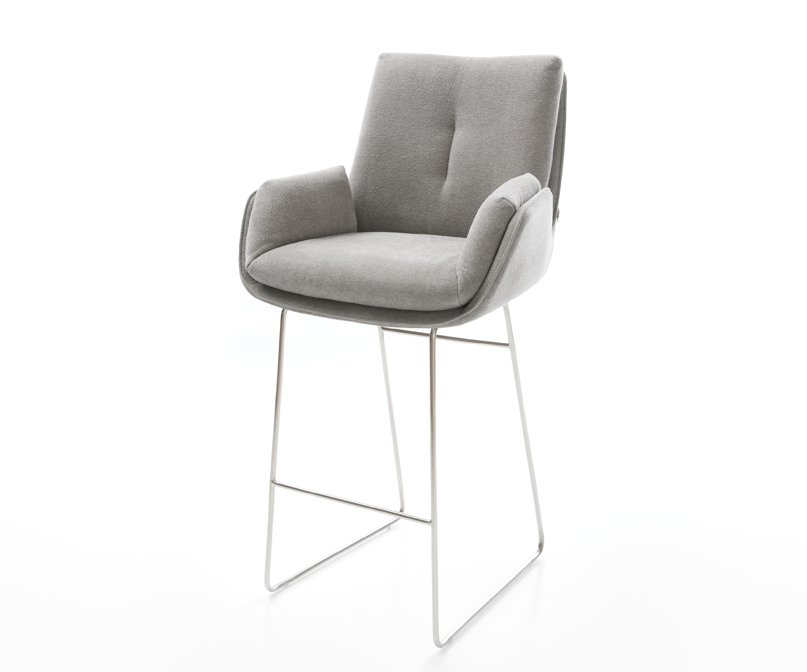 Barová stolička Clea-Flex texturovaná látka mäkká sivá tenká podstava nerezová oceľ