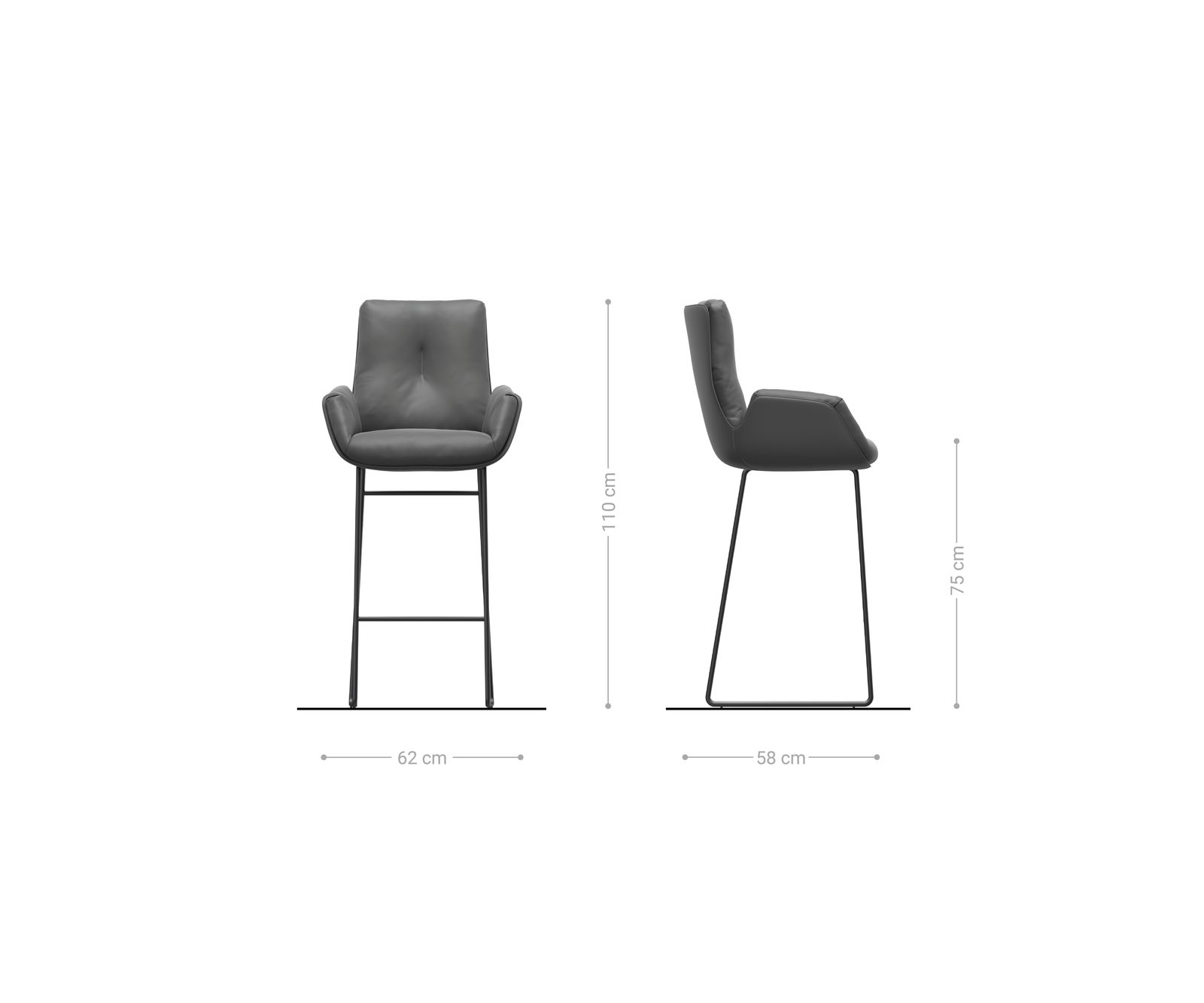 Barová stolička Clea-Flex texturovaná látka mäkký sivá tenká kovová podstava - Image 6