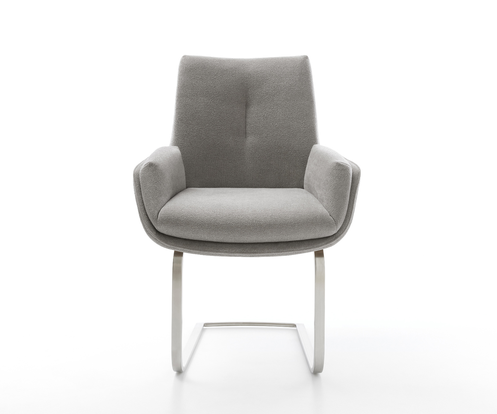 Konzolová jedálenská stolička Clea-Flex texturovaná látka mäkký sivá konzolová jedálenská stolička plochý nerezová oceľ - Image 2