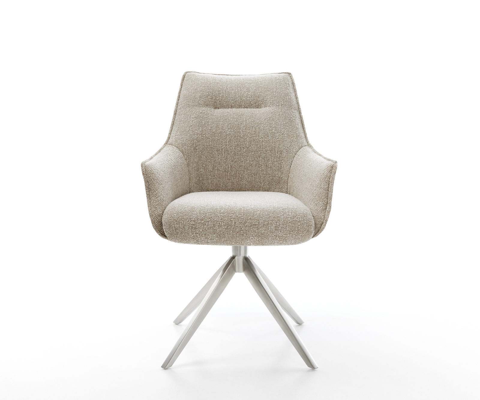 Jedálenská stolička Alja-Flex s opierkami tkanina mäkká béžová krížová podstava široká nerezová oceľ otočný 360° vrecková pružina - Image 2