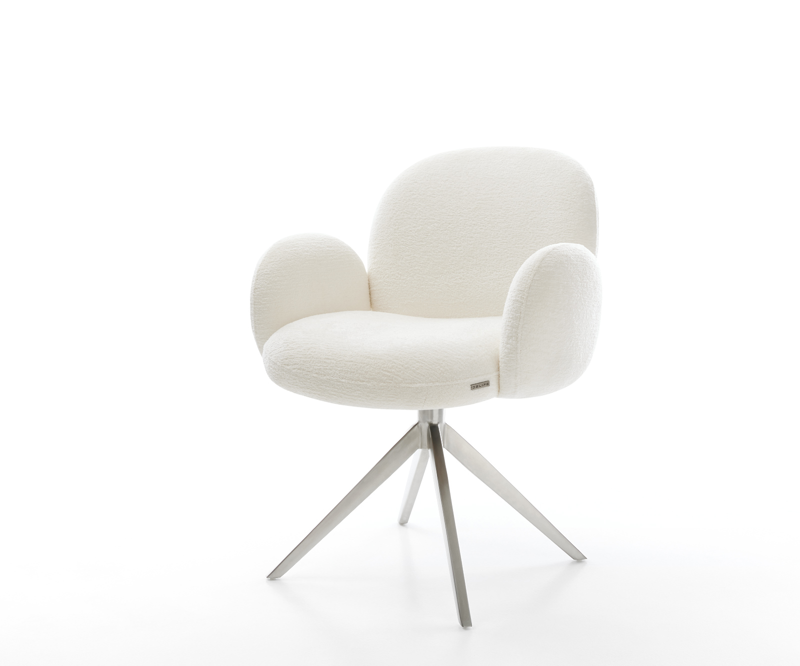 Jedálenská stolička Nube-Flex s opierkami bouclé mäkký béžová krížová podstava široká nerezová oceľ 360° otočný vrecková pružina