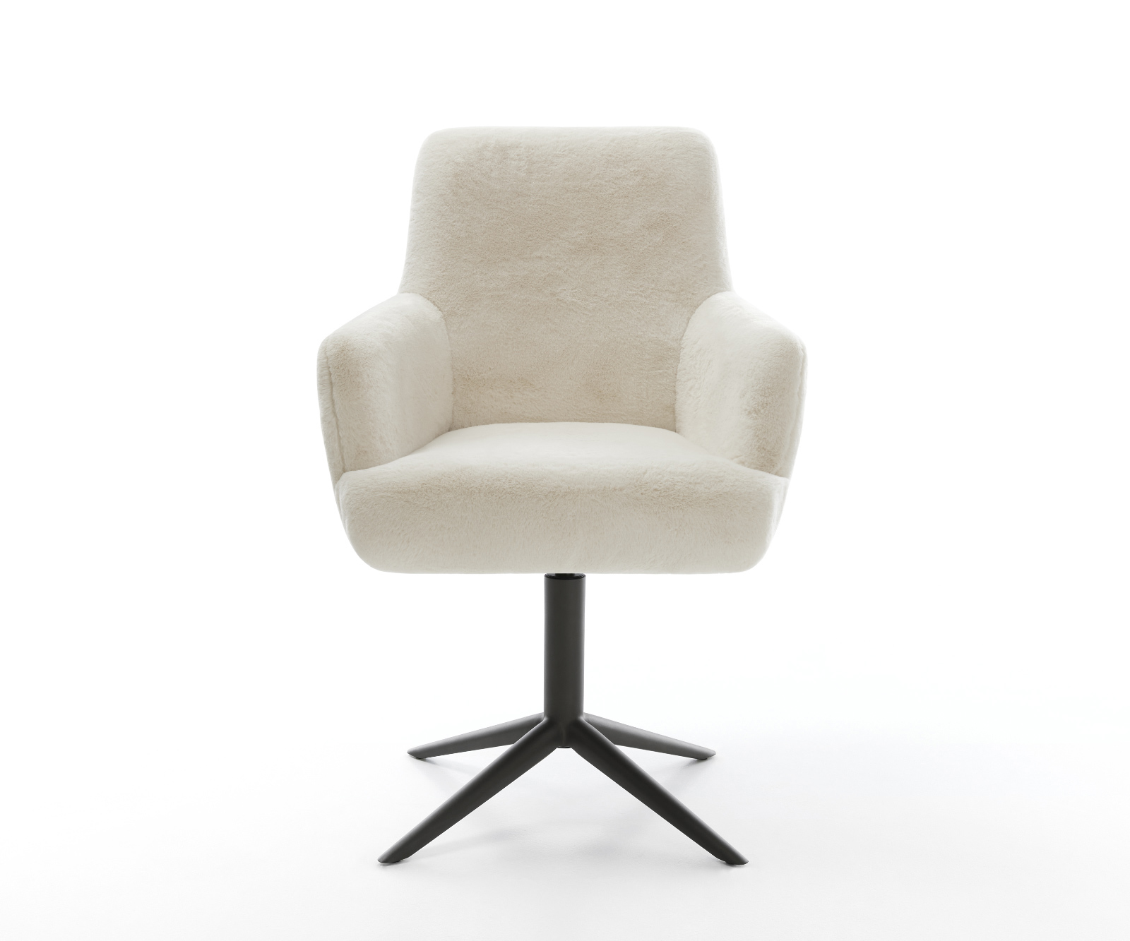 Jedálenská stolička Heira-Flex s opierkami plyšový manšester krémovo biela krížová podstava čierna 360° otočný hojdacia funkcia vrecková pružina - Image 2