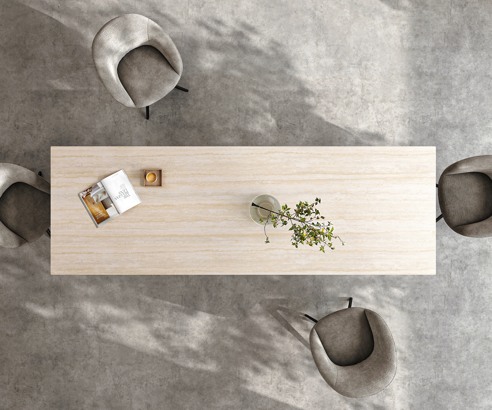 Jedálenský stôl Edge 300x100 cm keramika Laminam®Travertino Bianco krémovo biela krížová podstava hranatý čierna - Image 6