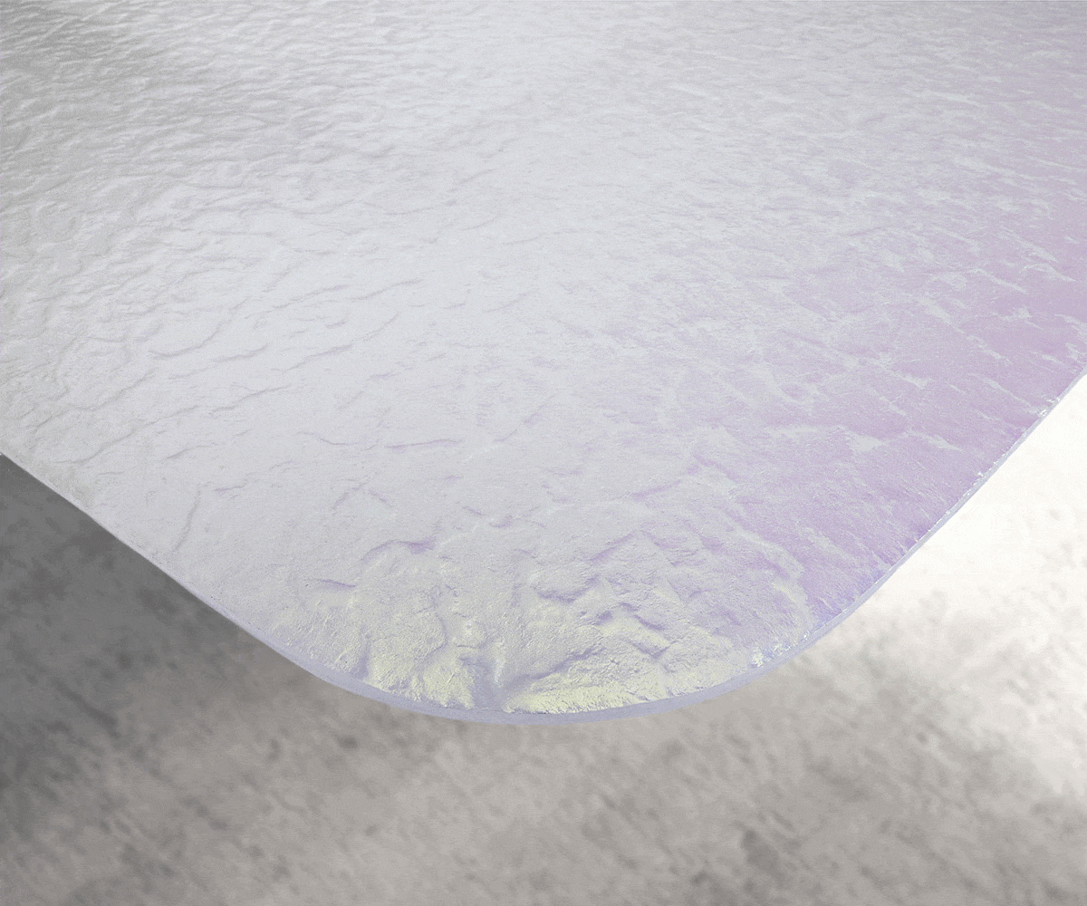 Jedálenský stôl Edge zaoblený tvar 240x120 cm reliéfne sklo perleť 3D dizajn kov šikmý biela - Image 3