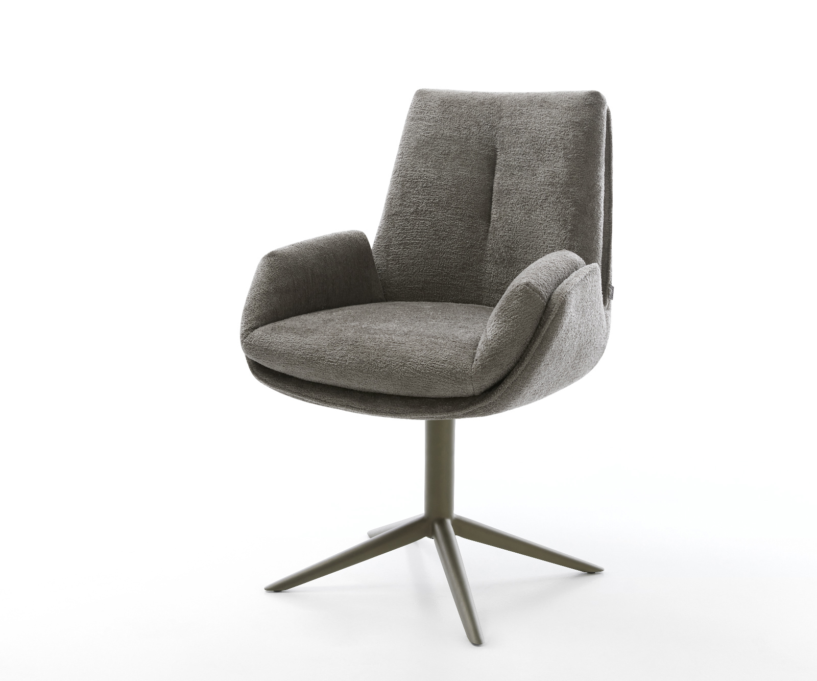 Jedálenská stolička Clea-Flex bouclé mäkký tmavobéžová podstava efektová titánová farba 360° otočný hojdacia funkcia