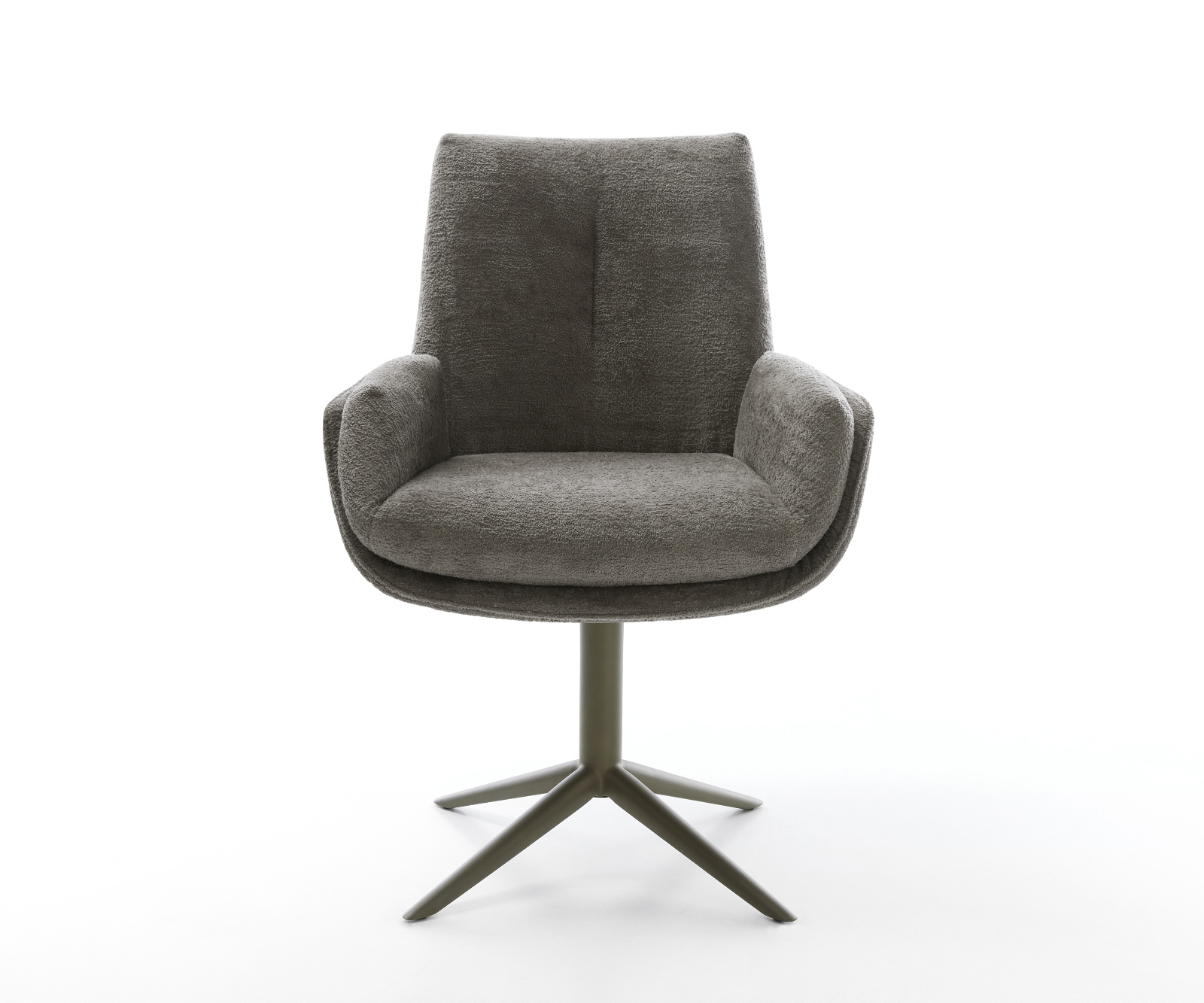 Jedálenská stolička Clea-Flex bouclé mäkký tmavobéžová podstava efektová titánová farba 360° otočný hojdacia funkcia - Image 2