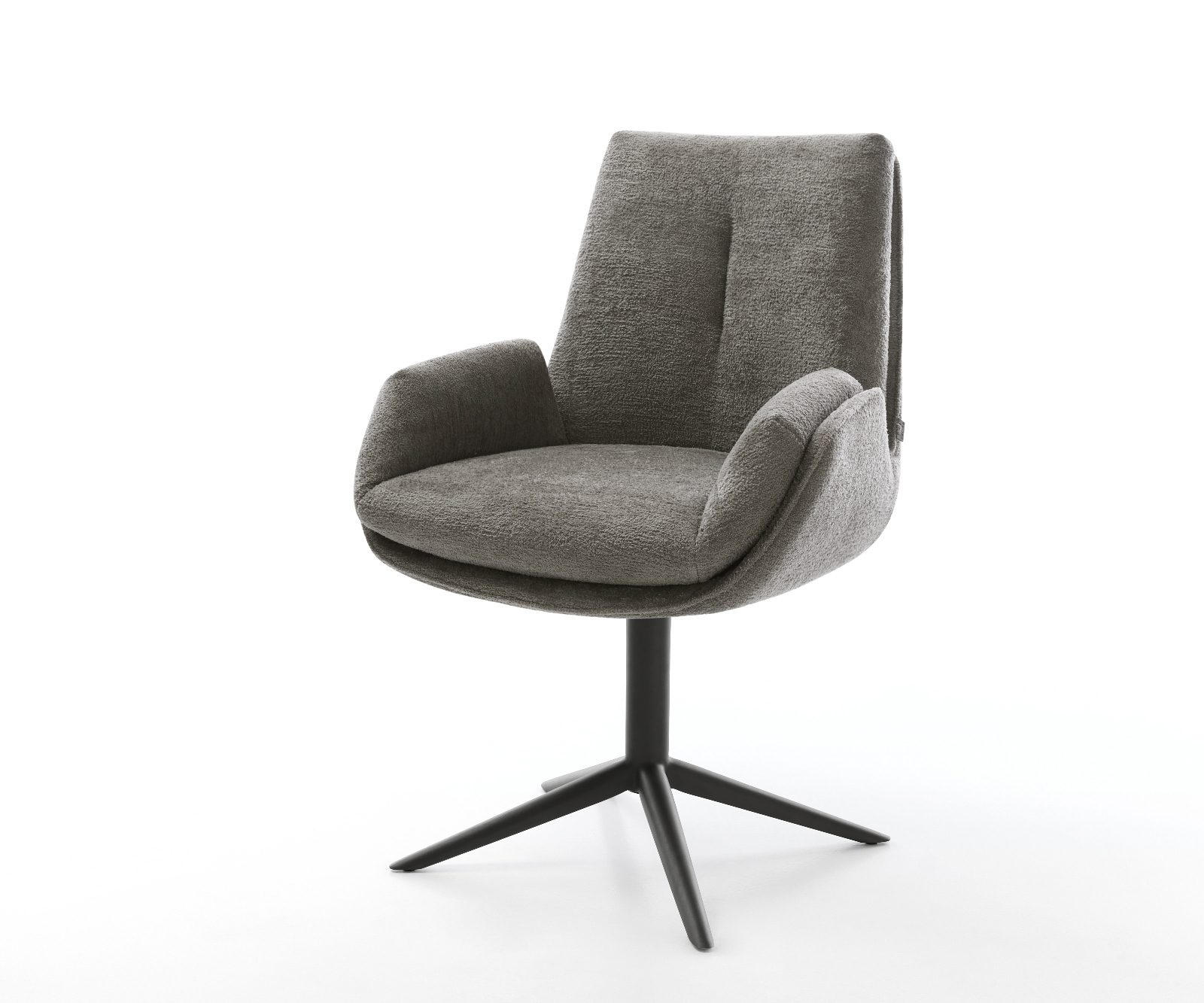 Jedálenská stolička Clea-Flex bouclé mäkký tmavobéžová podstava krížová čierna otočný 360° hojdacia funkcia