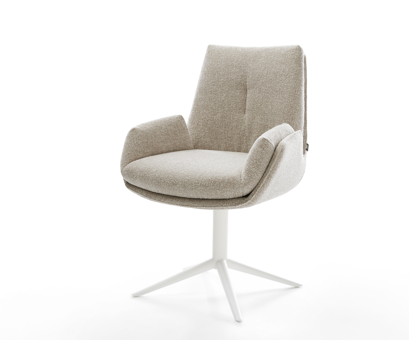 Jedálenská stolička Clea-Flex tkanina mäkký béžová podstava krížová biela 360° otočný hojdacia funkcia